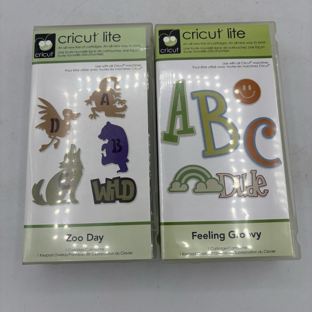 Provo Craft Cricut Lite Lot of 2 Cartridges Keyboards Zoo Day Feeling Groovy ABC